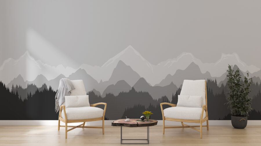 3D nástěnná malba a moderní odstíny Mountains in Grey - hlavní obrázek produktu