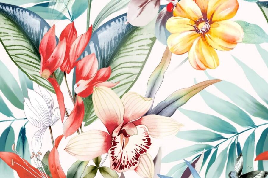 Fototapeta w żywych barwach z tropikalnymi roślinami Kolorowe Kwiaty - zdjęcie numer 2