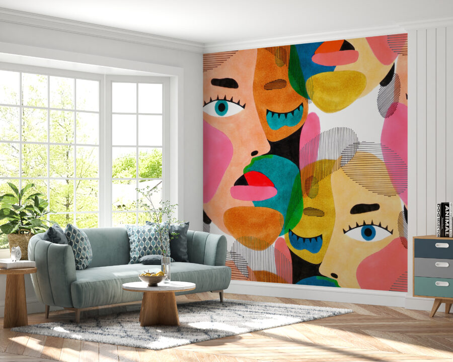 Nástěnná malba v moderním stylu a abstraktní formě Colourful Faces - hlavní obrázek produktu