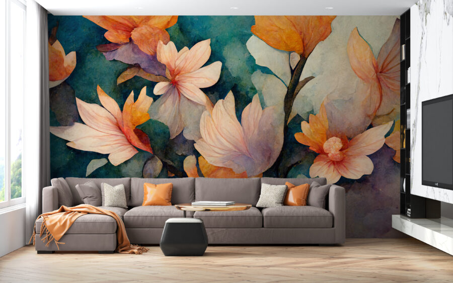 Nástěnná malba v teplých podzimních barvách Malované květiny - hlavní obrázek produktu
