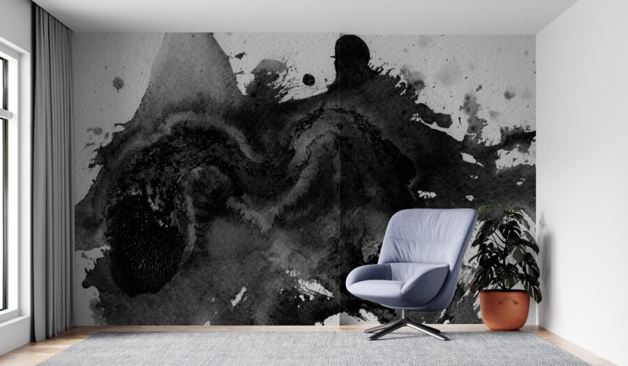 Abstraktní nástěnná malba v tmavých barvách, která se hodí do světlého moderního interiéru Black Blob - hlavní obrázek produktu