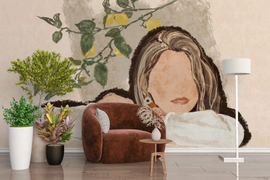 Fototapeta imitující nástěnnou malbu v lehce abstraktní podobě Girl Without Eyes - hlavní obrázek produktu