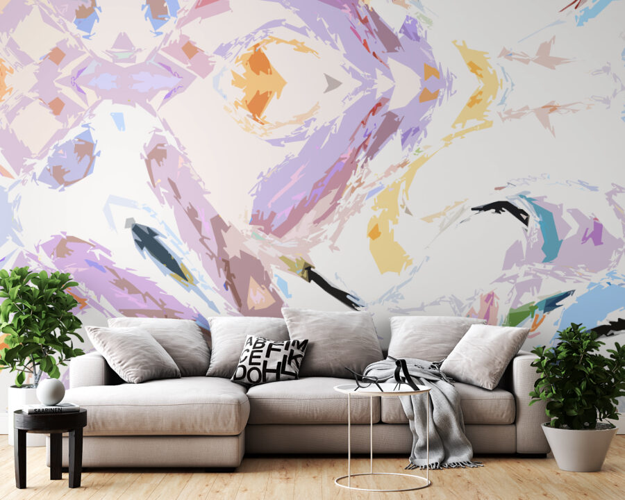 Převážně fialová nástěnná malba s fantazijním vzorem Bright Abstraction - hlavní obrázek produktu