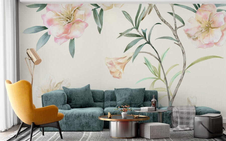 Nástěnná malba v jemných barvách s klasickým motivem ideální do každé místnosti Květiny na světlém pozadí - hlavní obrázek produktu