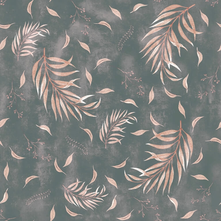 Nástěnná malba v odstínech růžové a šedé s exotickým motivem Flying Leaves - obrázek číslo 2