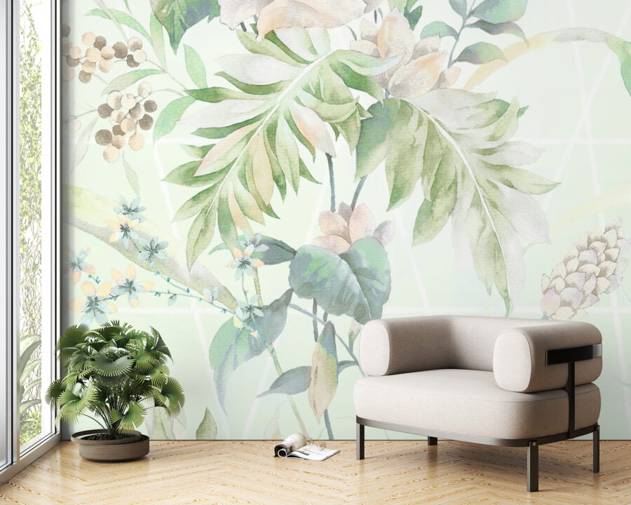 Nástěnná malba s jemnou zelení a květinovým motivem Subtle Greenery - hlavní obrázek produktu
