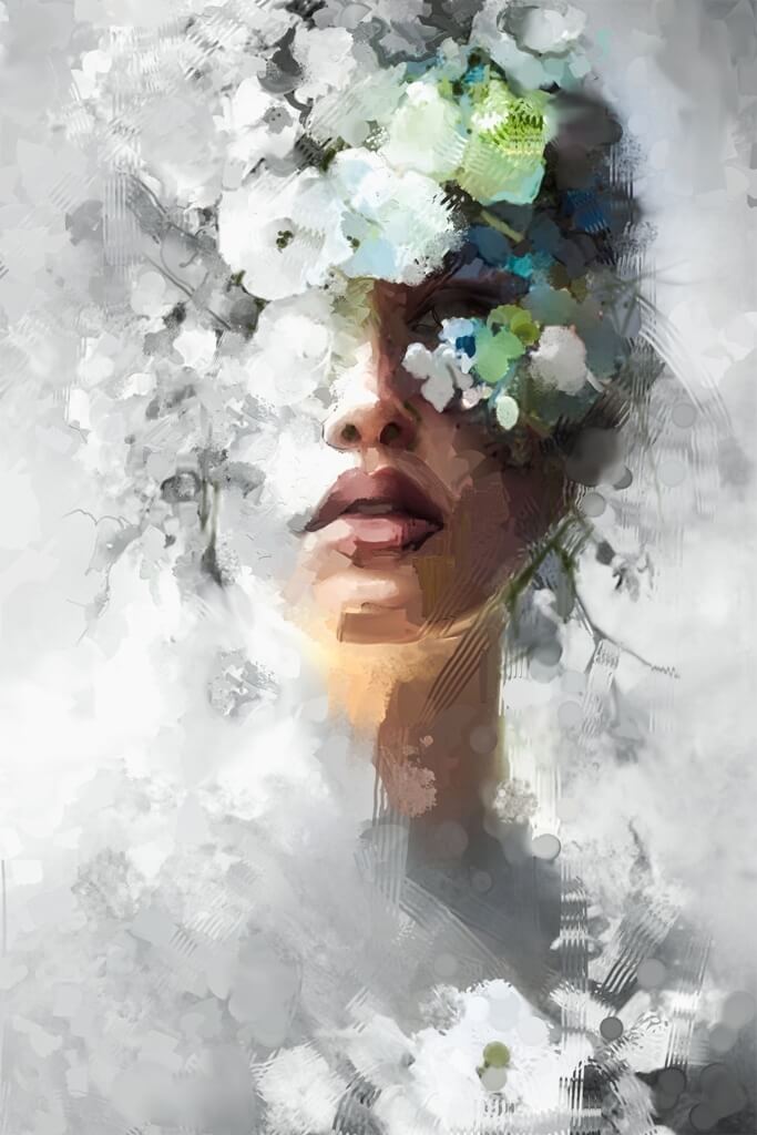 Nástěnná malba ženské tváře zahalené do jemných květů Tvář v květech - obrázek číslo 2
