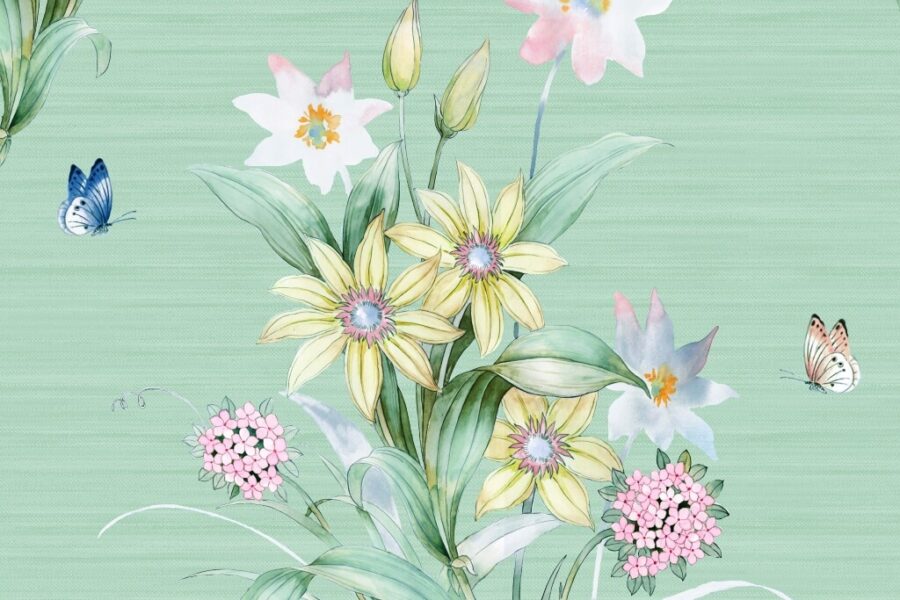 Nástěnná malba jemných květin na pozadí celadon Happy Bouquet - obrázek číslo 2