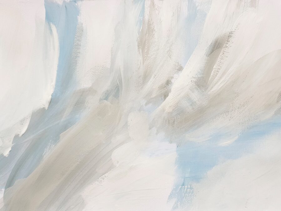 Nástěnná malba v abstraktním stylu ve dvou odstínech bílé na modré - obrázek číslo 2