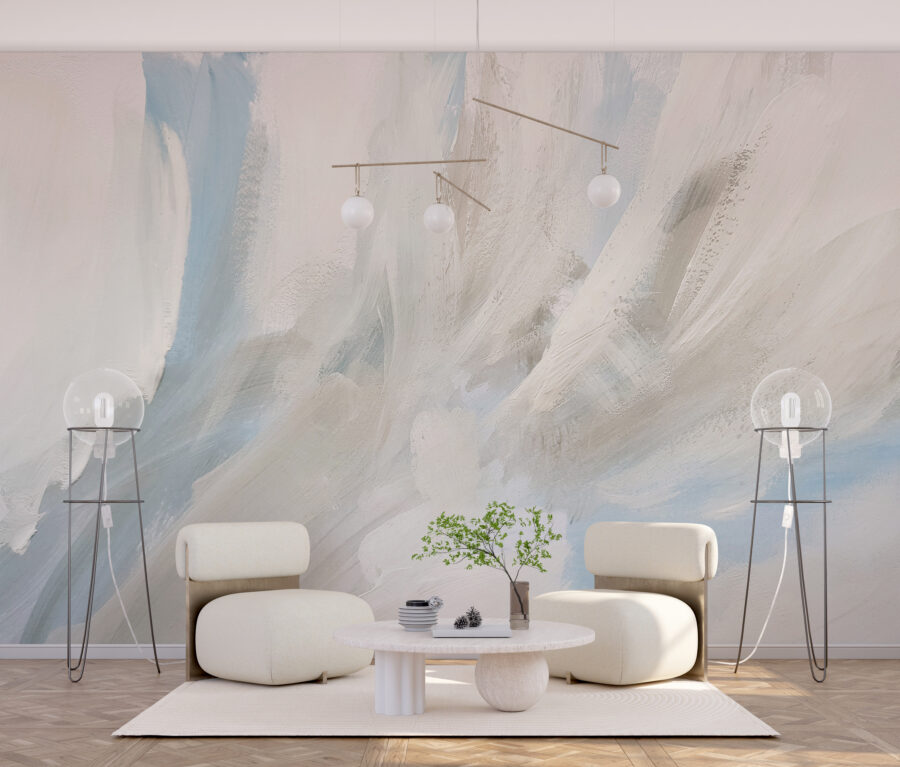 Nástěnná malba v abstraktním stylu ve dvou odstínech bílé na modré - hlavní obrázek produktu