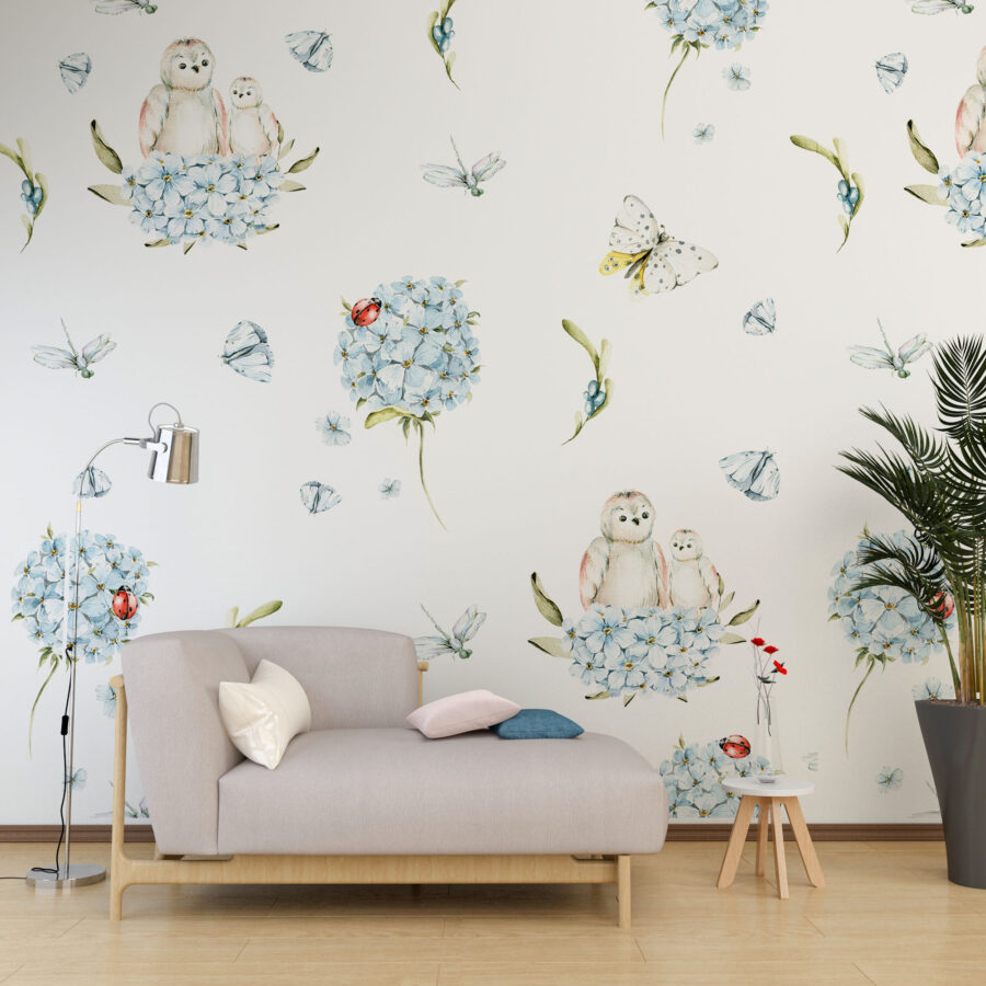 Elegantní styl nástěnné malby s jemným květinovým motivem, který se hodí do každého interiéru Modré hortenzie - hlavní obrázek produktu