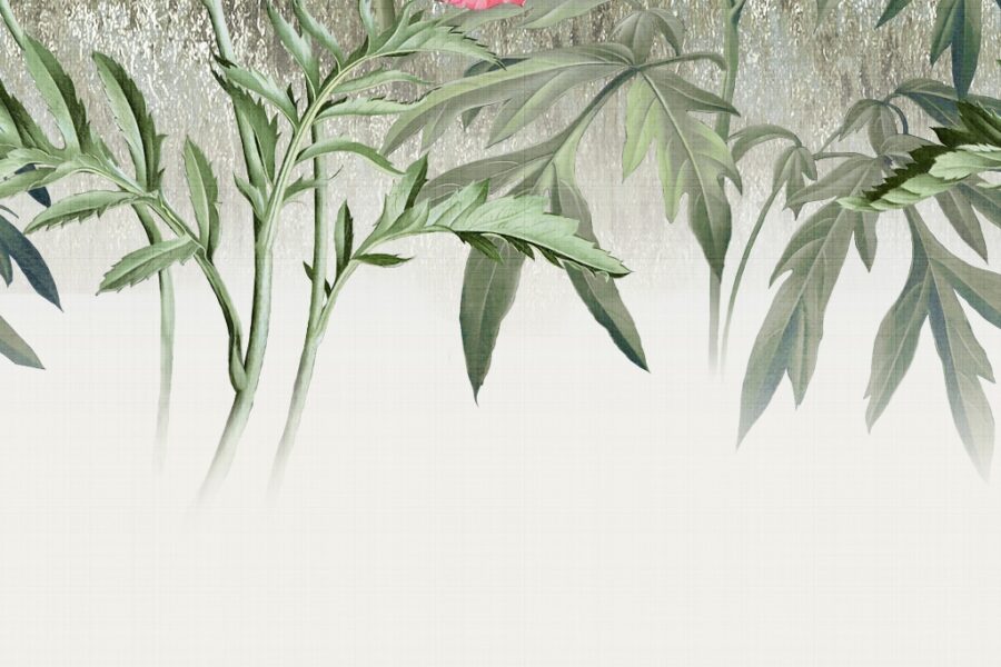 Fototapeta w formacie 3D z egzotycznym motywem w odcieniach szarości i zieleni Roślinna Grafika - zdjęcie numer 2