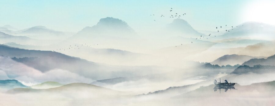 Nástěnná malba s exotickou krajinou v odstínech modré Asian Sky - obrázek číslo 2