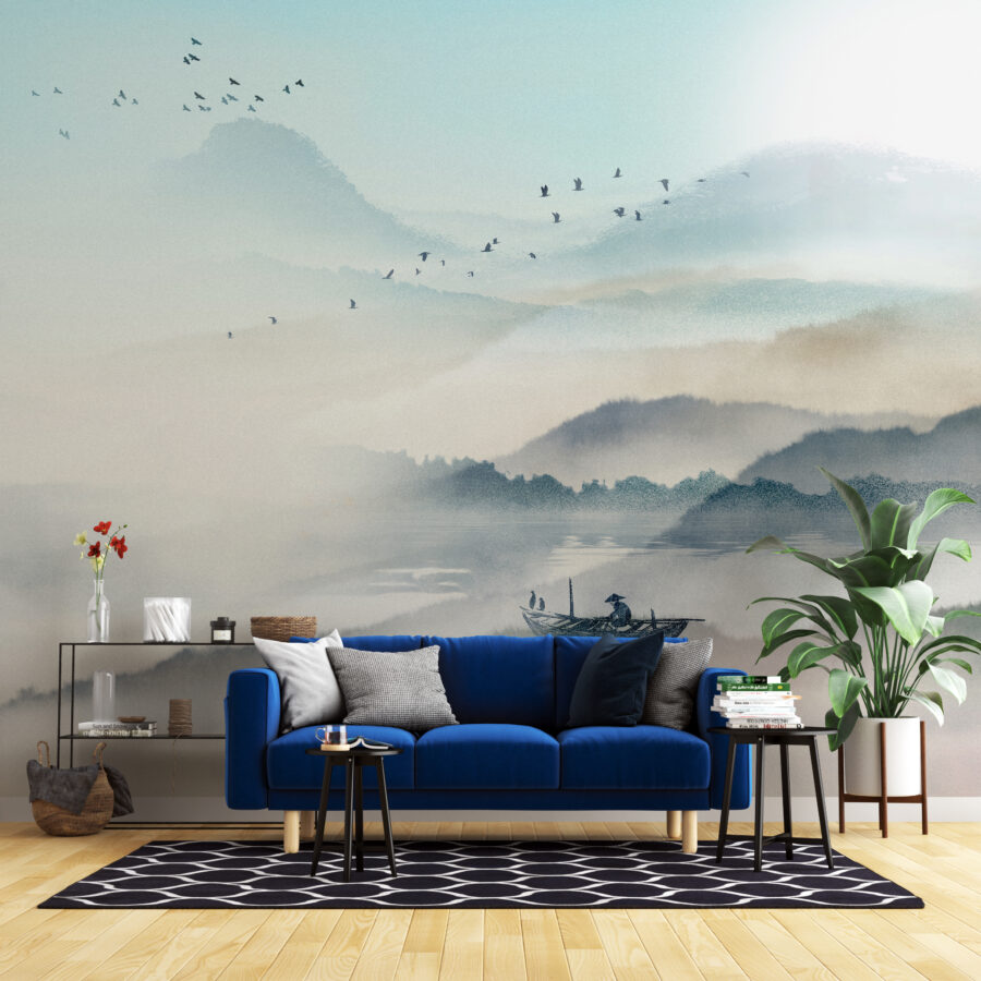 Nástěnná malba exotické krajiny v odstínech modré Asian Sky - hlavní obrázek produktu