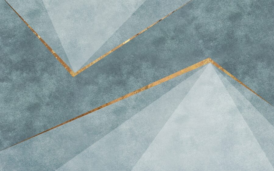 Nástěnná malba v zajímavých ocelových tónech s nádechem modré a motivem zlaté linky v moderním 3D Curved Lines - obrázek číslo 2