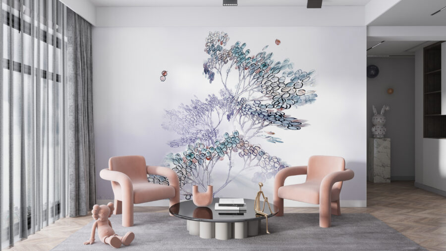 Nástěnná malba v podobě moderní grafiky s jemným motivem v tlumených barvách Podlahový strom - hlavní obrázek produktu
