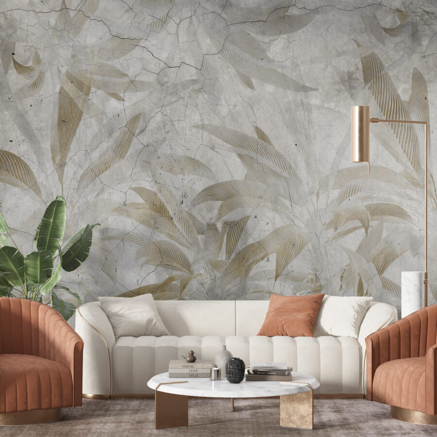 Fototapeta v odstínech béžové a šedé s imitací poškozené zdi Cracked Palm - hlavní obrázek produktu