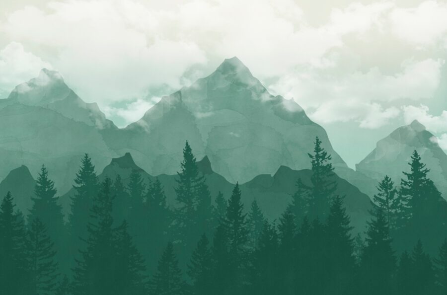 Fototapeta w odcieniach tajemniczej zieleni z wysokimi szczytami Potęga Gór - zdjęcie numer 2