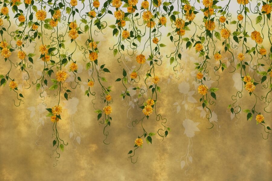 Fototapeta ve slunečných barvách s motivem padajících květin ideální do obývacího pokoje Žlutá kaskáda květin - obrázek číslo 2