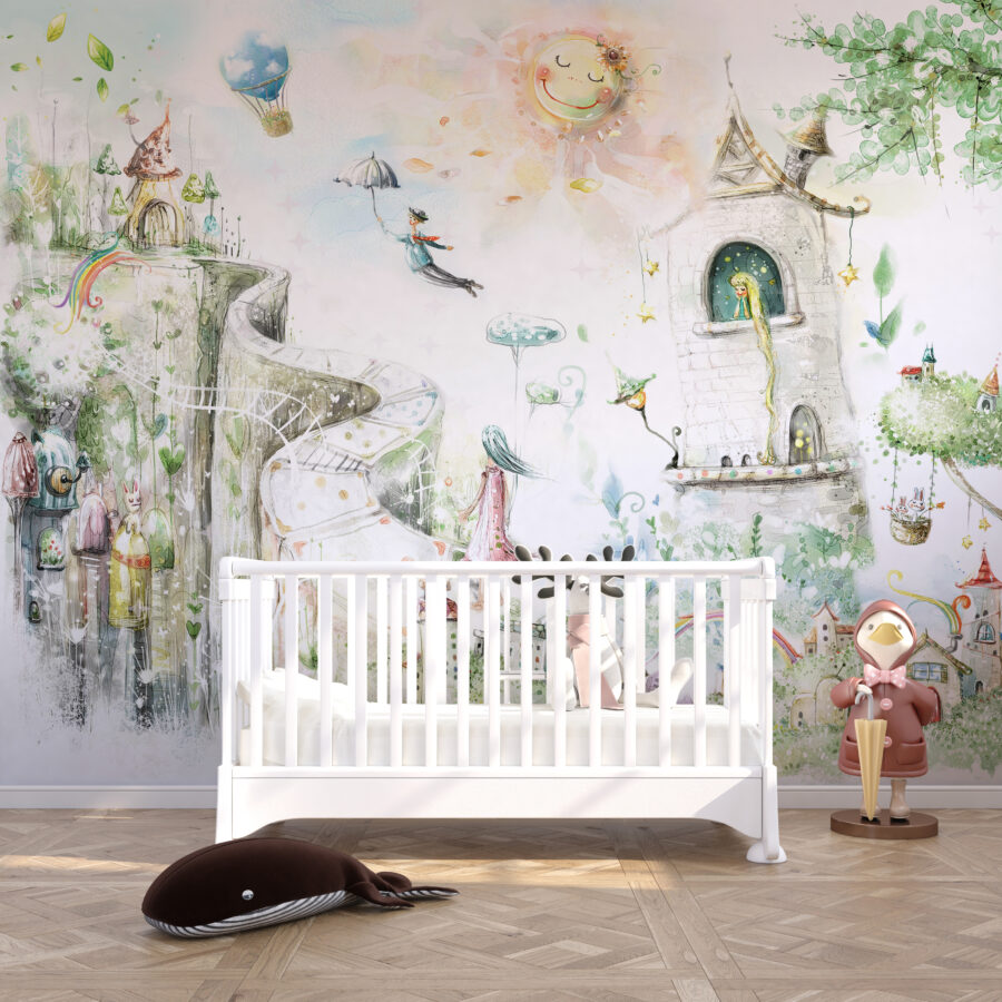Nástěnná ilustrace v jasných barvách ideální do dětského pokoje Fairytale Road - hlavní obrázek produktu