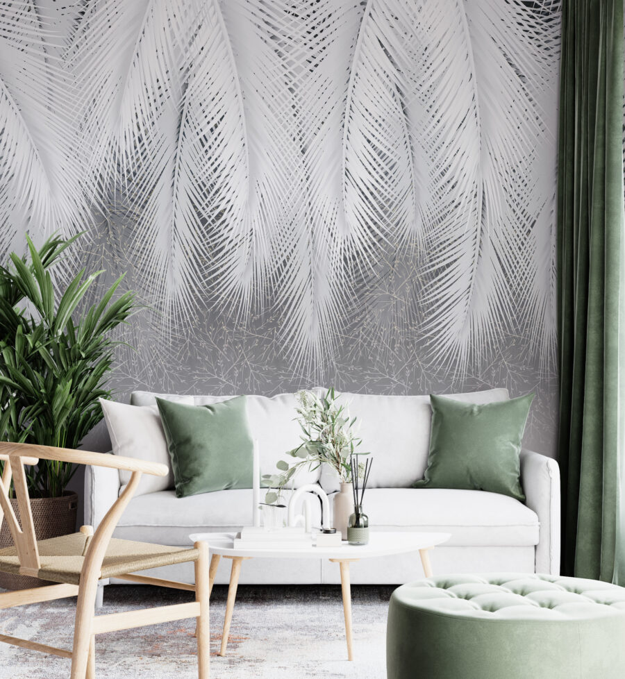 Fototapeta v módní bílé a šedé barvě ideální do moderního interiéru White Feathers - hlavní obrázek produktu