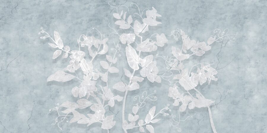 Fototapeta w odcieniach błękitu z motywem roślinnym wprowadzająca harmonijny nastrój do pomieszczenia Jasny Bluszcz - zdjęcie numer 2