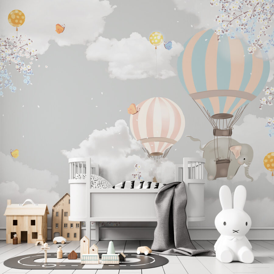 Fototapeta s pohádkovým motivem v tlumených barvách ideální do dětského pokoje Létající slon - hlavní obrázek produktu
