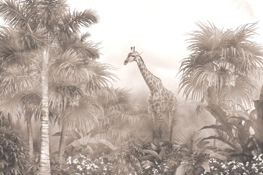 Nástěnná malba v exotické atmosféře v teplých sépiových a béžových barvách Portrét žirafy - obrázek číslo 2