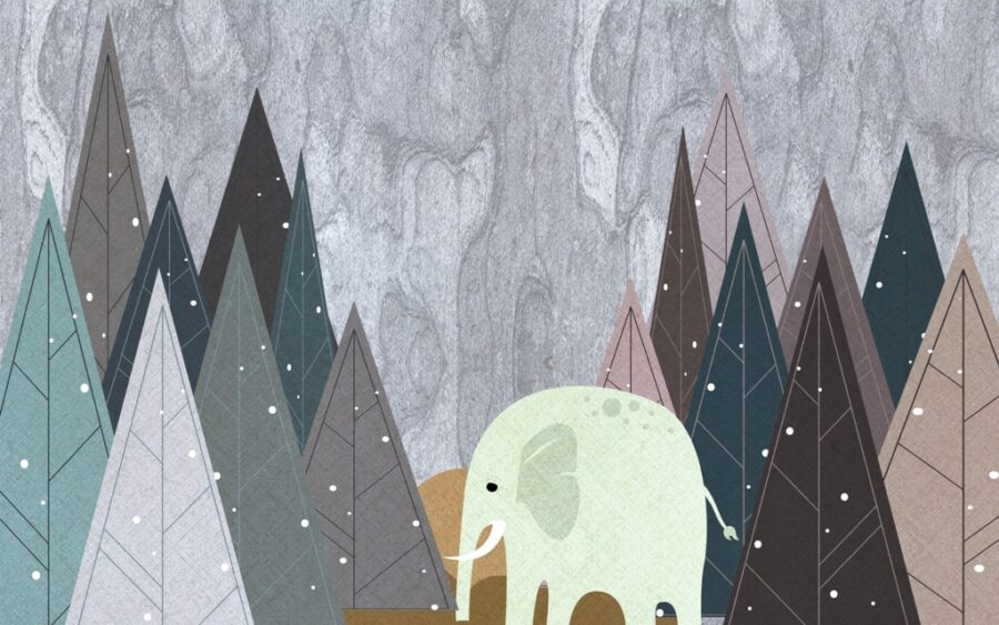 Nástěnná malba v podobě moderní grafiky se slonem uprostřed Zvíře v horách - obrázek číslo 2