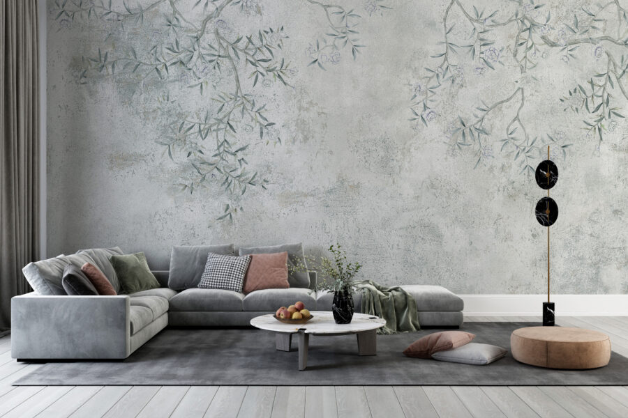 Fototapeta v módních šedých a modrých barvách Twigs on the Wall - hlavní obrázek produktu