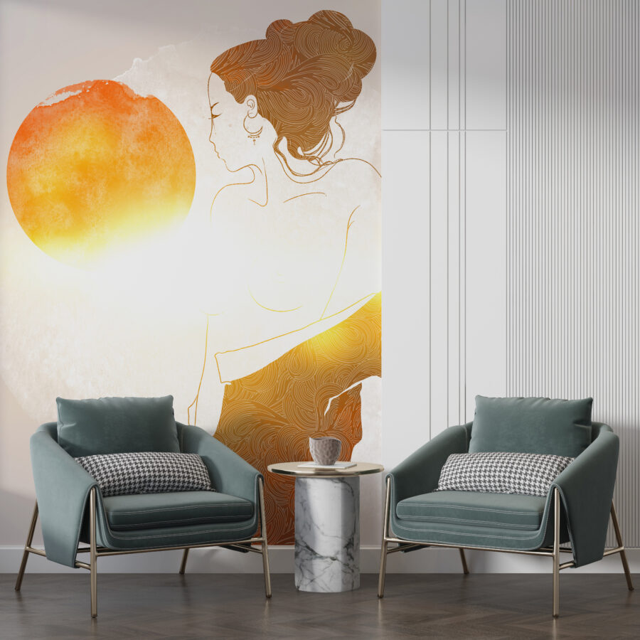 Fototapeta v bílé a zlaté barvě, ideální do moderních interiérů Woman in the Sun - hlavní obrázek produktu
