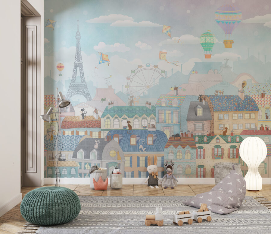 Barevná nástěnná malba s panoramatem francouzského hlavního města, zajímavá nabídka pro milovníky cestování a města na Seině Barevná Paříž - hlavní obrázek produktu