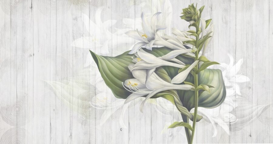 Nástěnná malba exotické květiny na pozadí světlých desek Květina na podlaze - obrázek číslo 2
