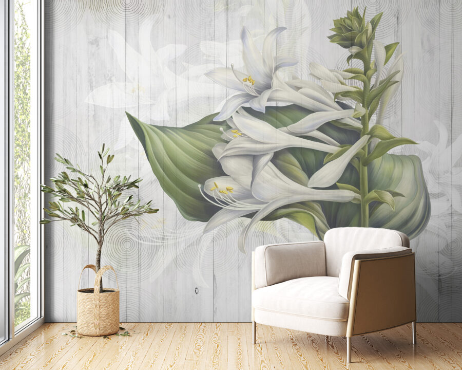 Nástěnná malba exotické květiny na pozadí světlých desek Flower on the Floor - hlavní obrázek produktu