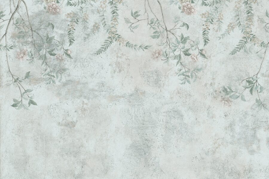 Nástěnná malba v jarním stylu v jemných barvách Malé zelené listy - obrázek číslo 2
