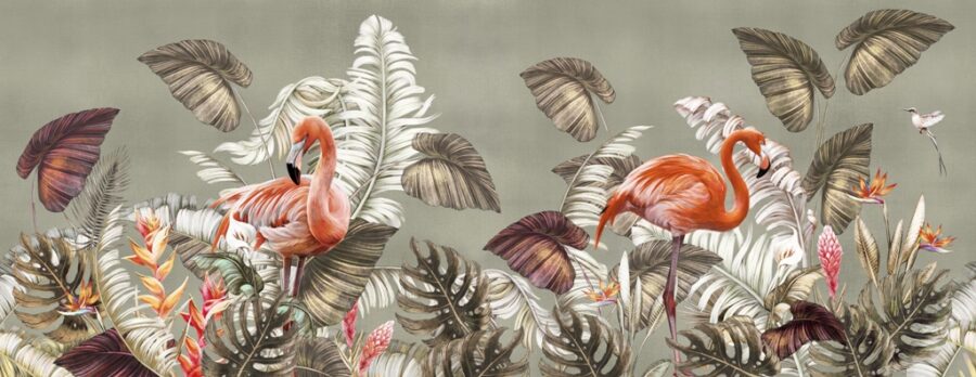 Fototapeta w postaci nowoczesnej wizualizacji z tropikalnym motywem w mocnych kolorach Para Flamingów - zdjęcie numer 2