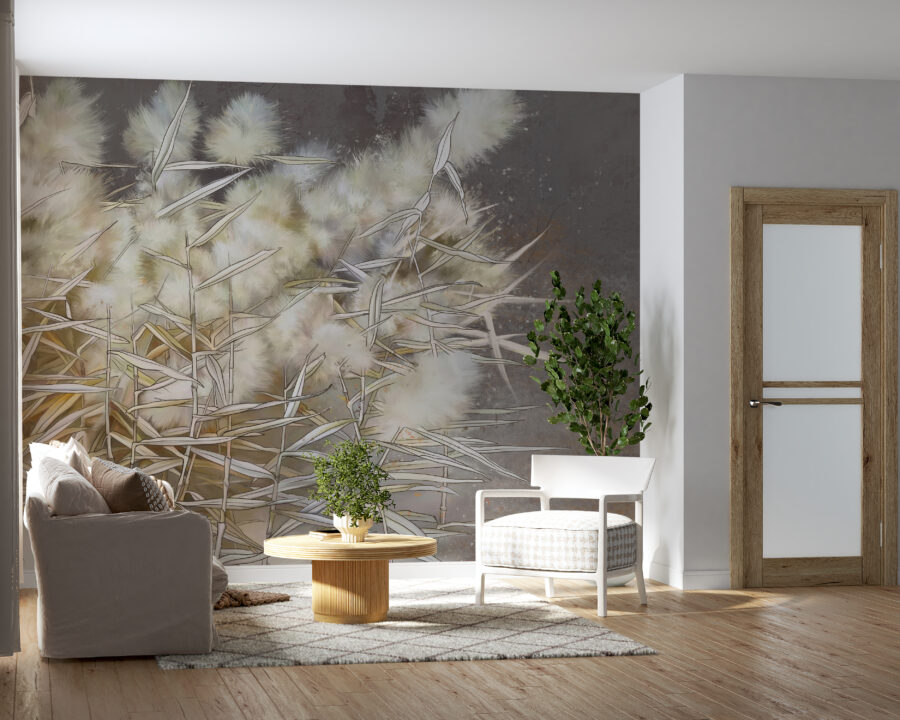 Nástěnná malba v jasných barvách a zajímavé kompozici ideální do obývacího pokoje Plant Fluff - hlavní obrázek produktu