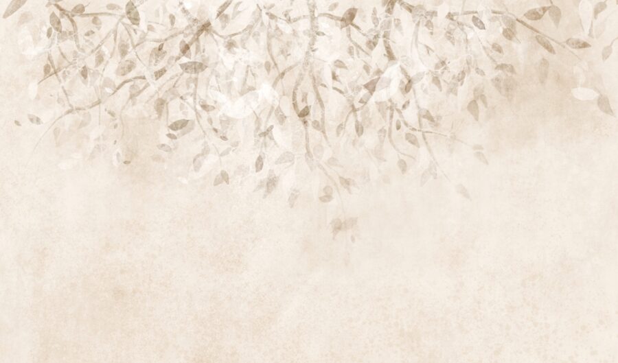 Fototapeta w beżach z motywem zwisających gałęzi z młodymi liśćmi Roślina w Ciepłych Barwach - zdjęcie numer 2