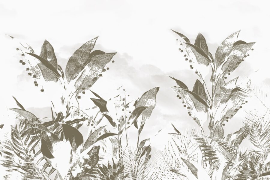 Nástěnná malba v různých odstínech šedé s motivem listů skrytých pod vrstvou barvy Špatně viditelné rostliny - foto 2
