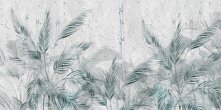 Nástěnná malba palmových listů na šedém pozadí Slender Leaves in Blue - číslo obrázku 2
