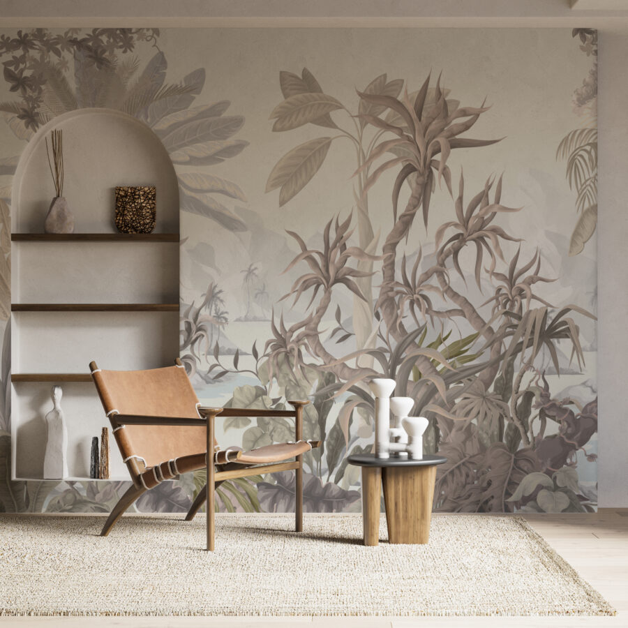 Nástěnná malba v odstínech béžové a hnědé barvy oteplující místnost tropická vazba - hlavní obrázek produktu