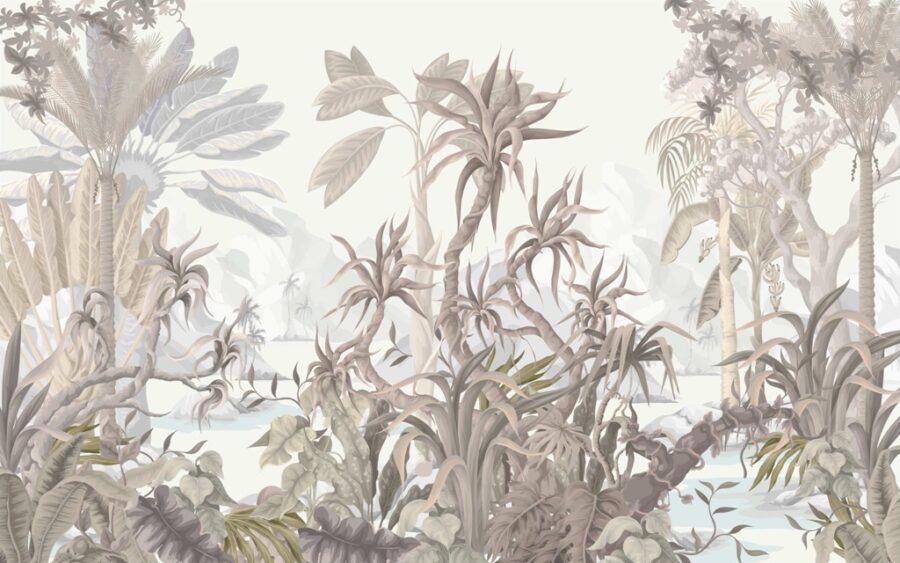 Nástěnná malba v odstínech béžové a hnědé barvy oteplující místnost Tropical Weave - obrázek číslo 2