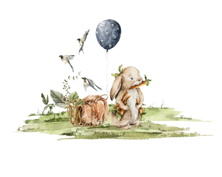 Fototapeta s veselým pohádkovým motivem pro děti Zajíc s balónkem - obrázek číslo 2