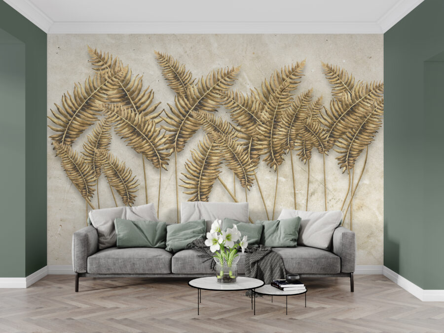 Fototapeta v elegantním barevném provedení ideální do obývacího pokoje s jednoduchým, ale krásným květinovým motivem Golden Spikes - hlavní obrázek produktu
