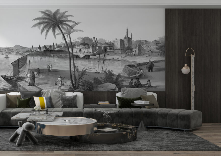 Vintage rytina v odstínech šedé barvy Arabské pobřeží - hlavní obrázek produktu