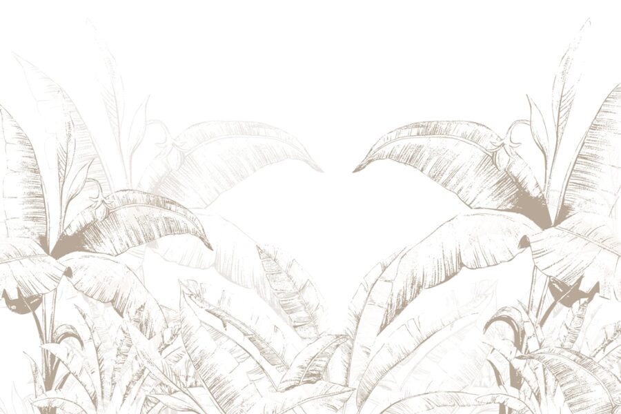 Fototapeta s tropickými listy malovaná bílou barvou, jemné barvy vhodné do každého interiéru Banana in White - obrázek číslo 2