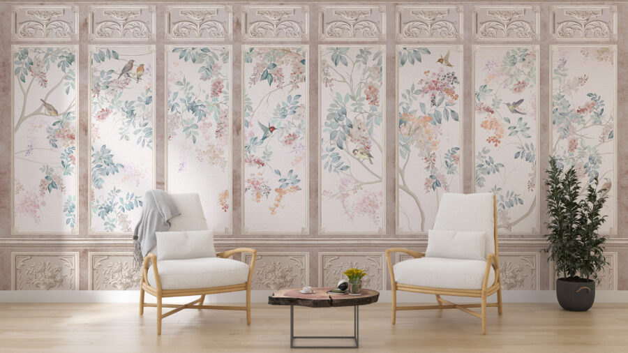 Elegantní fototapeta ve starém stylu s květinovým motivem ideální do obývacího pokoje Barokní kolonáda - hlavní obrázek produktu