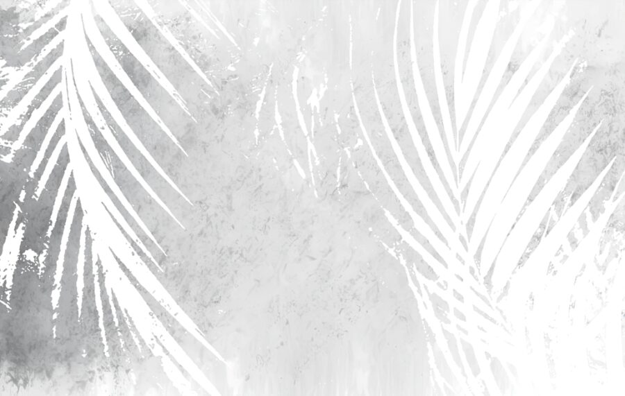 Fototapeta w delikatnych kolorach w skandynawskim stylu z liśćmi palmy Biały Negatyw Liści - zdjęcie numer 2