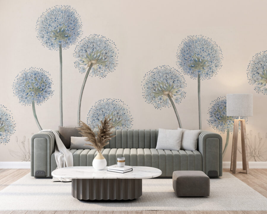 Univerzální květinový motiv nástěnné malby elegantní a minimalistické Blue Blowers - hlavní obrázek produktu