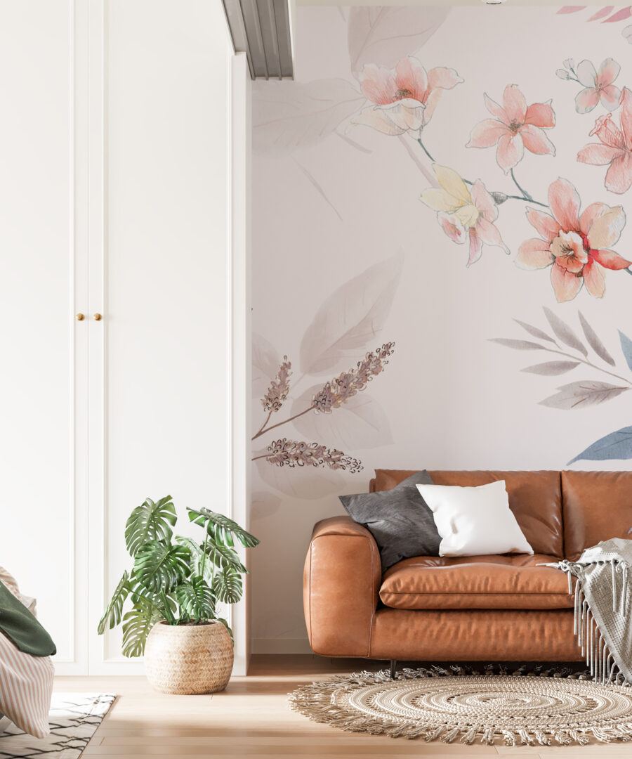 Fototapeta s jemným květinovým motivem v podobě kresby ideální do interiérů v klasickém stylu Květina na bílém pozadí - hlavní obrázek produktu